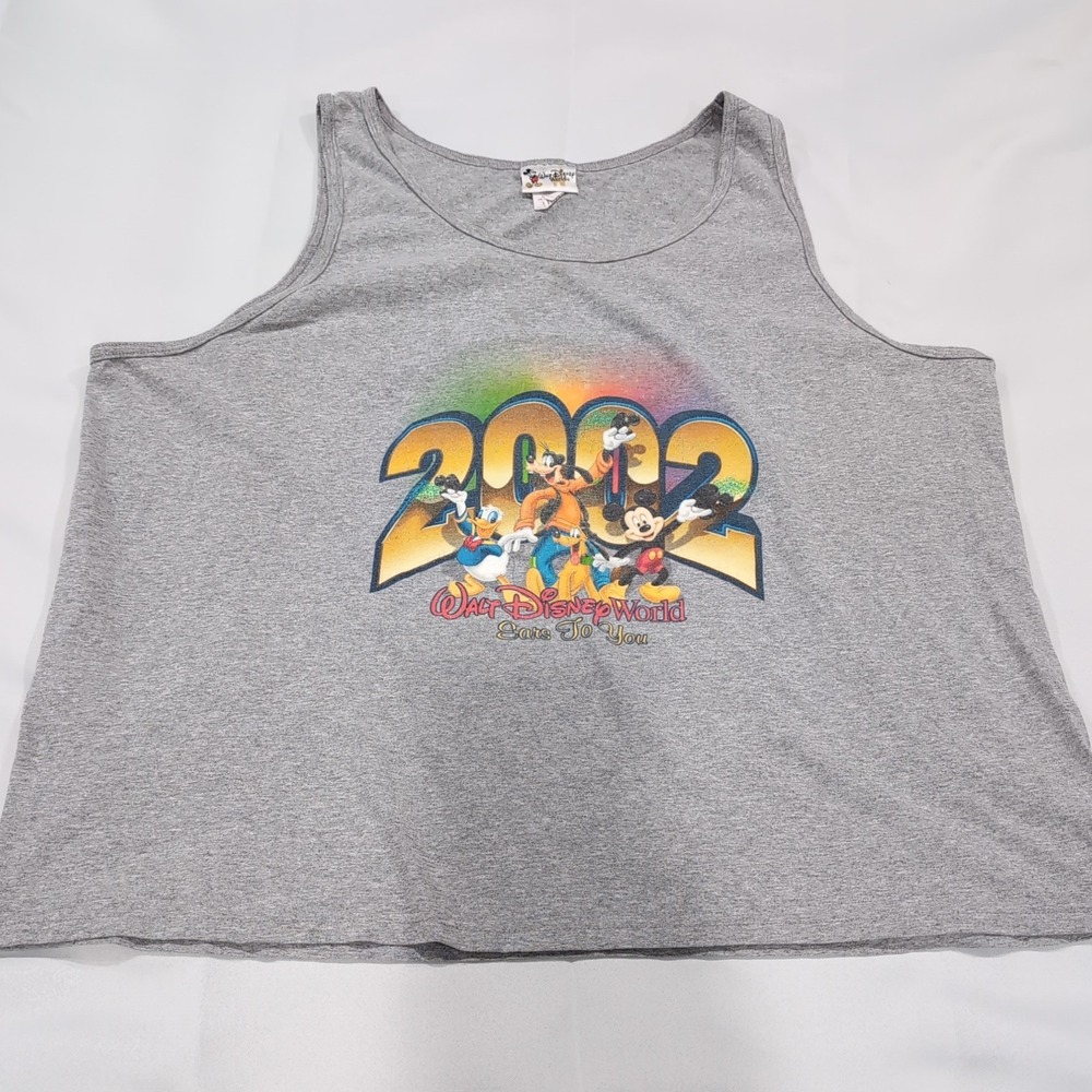 VTG Walt Disney World Gray Tank Top 2XL Graphic Mickey Mouse Daffy Goofy Y2K